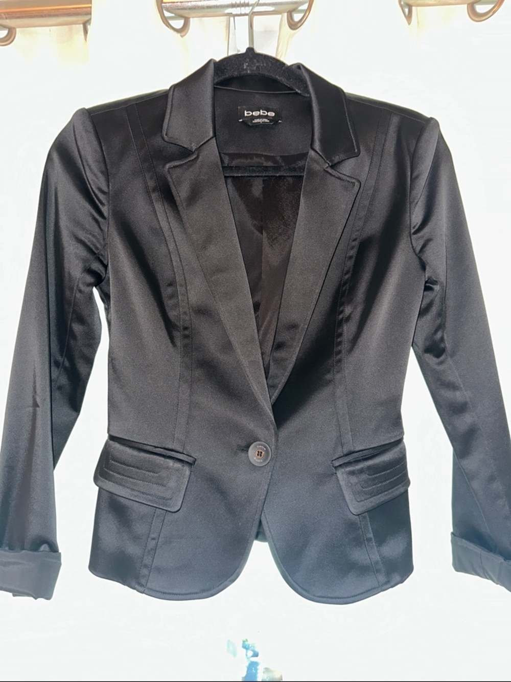 bebe Black Satin Tailored Single-Button Blazer